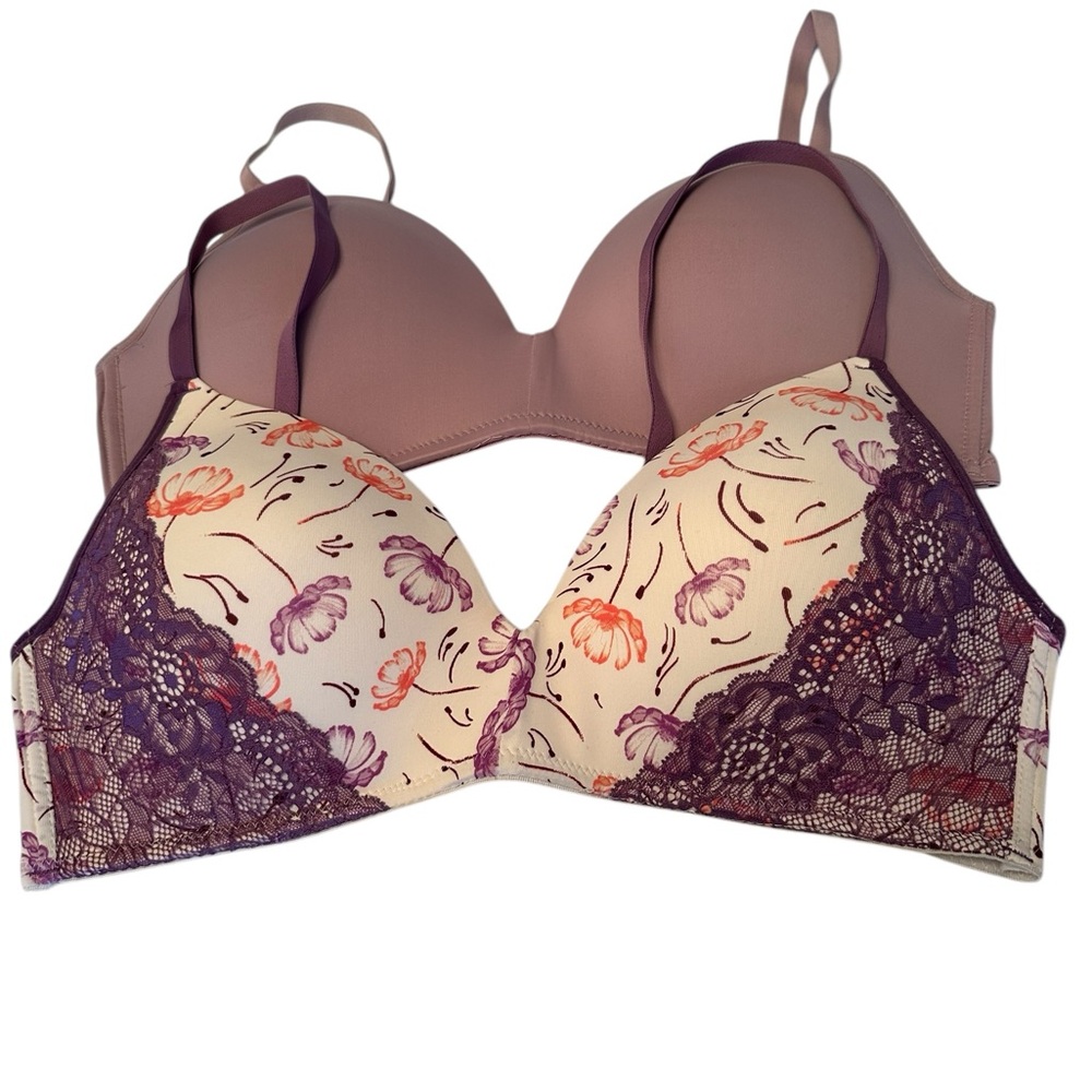 Thalia Sodi Purple and Cream Lace Bra (2) Bras included